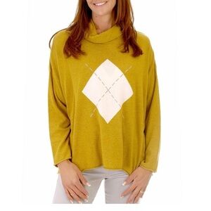 Masai Copenhagen Diamond Print Oversized Jumper  Cowl Yellow sweater pullover